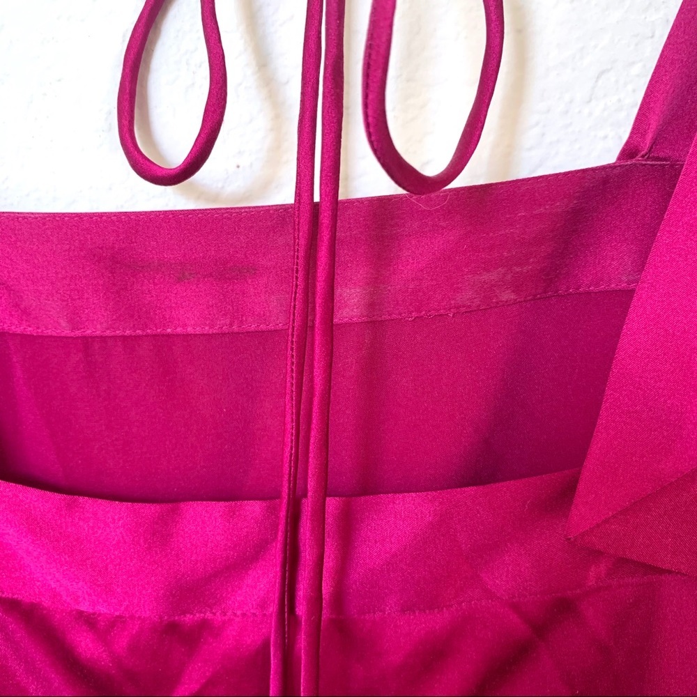 DVF Silk Blouse Fuchsia Pleated Square Neck Short Sleeve Top Size 0 - Picture 7 of 8